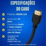 Cabo HDMI 2.0 4K – 1m / 2m / 3m – Alta Velocidade 18Gbps, 19 Pinos – TV, Monitor, PC, Xbox, PS4/PS5 – 2 Metros - Imagem 2