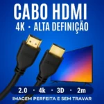 Cabo HDMI 2.0 4K – 1m / 2m / 3m – Alta Velocidade 18Gbps, 19 Pinos – TV, Monitor, PC, Xbox, PS4/PS5 – 2 Metros